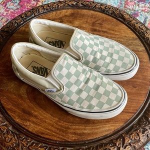 Vans Classic Checkerboard Slip-Ons in Desert Sage 🌵